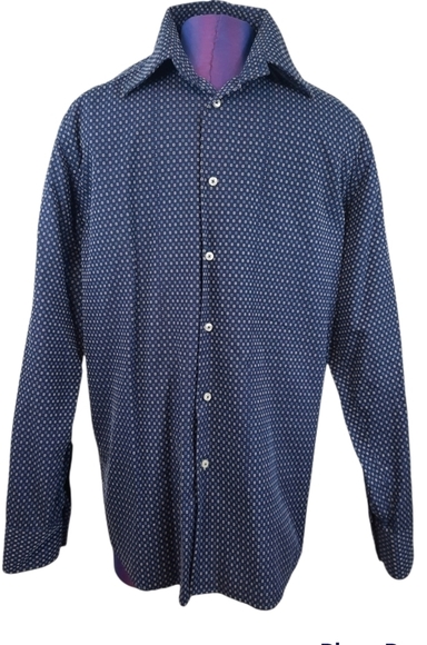 Satch Collared Dress Shirt Button Down Slim Fit Long Sleeve Geometric‎ - Picture 1 of 9
